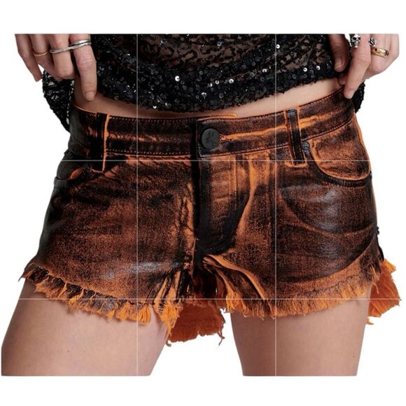 Revolve One Teaspoon Orange/Black Low Waist Coated Denim Shorts(Size 26) - Picture 1 of 11